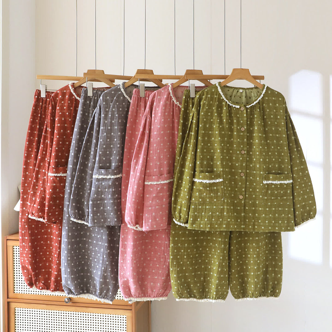 Candy Dot Cotton Gauze Lace Lounge Set - image 0