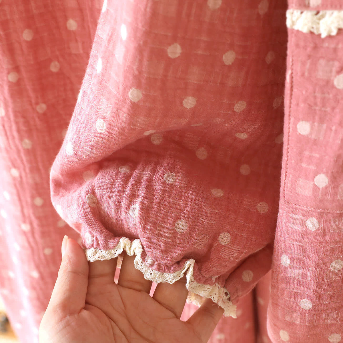 Candy Dot Cotton Gauze Lace Lounge Set - image 6