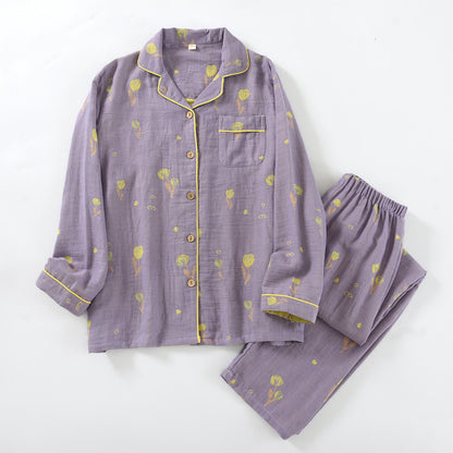 Floral Cotton Piped Loungewear Set - Purple - XXL - image 13