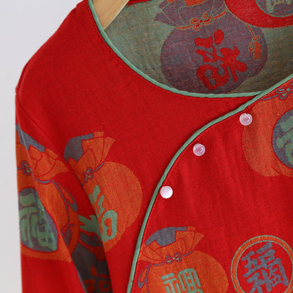 Festive Red Cotton Fortune Print Pajama Set - image 2