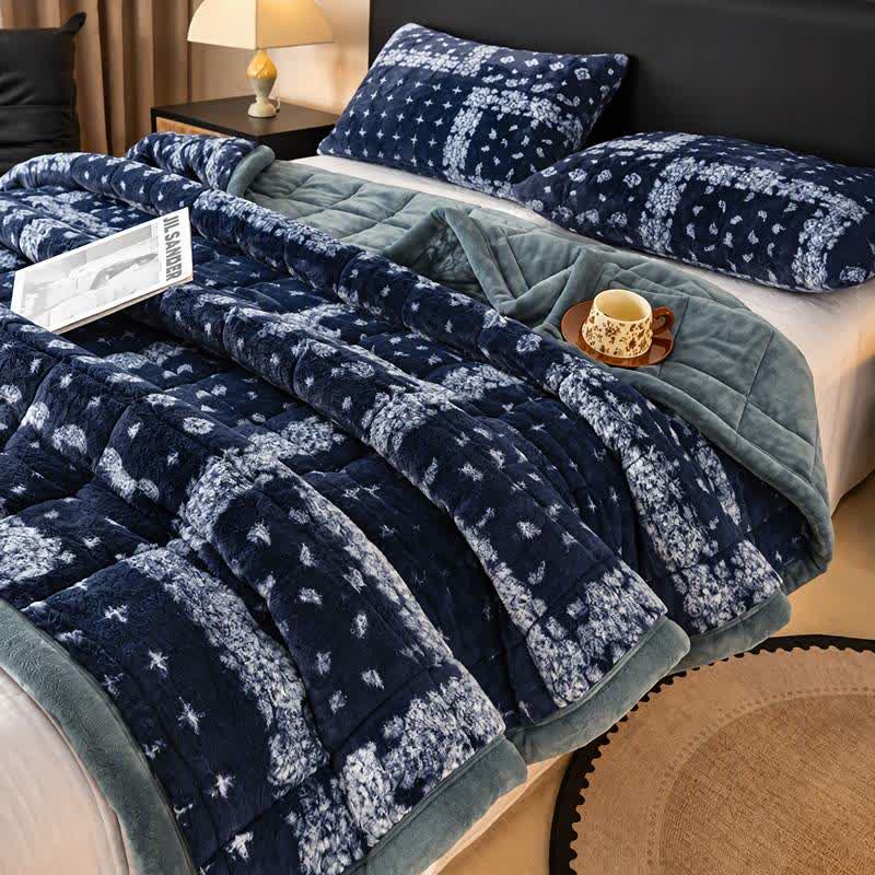Blue Snowflake Quilted Fluffy Blanket - Blue - 2PCS Pillowcases - 19" x 29" - image 2