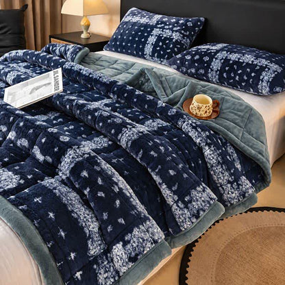 Blue Snowflake Quilted Fluffy Blanket - Blue - 2PCS Pillowcases - 19" x 29" - image 2