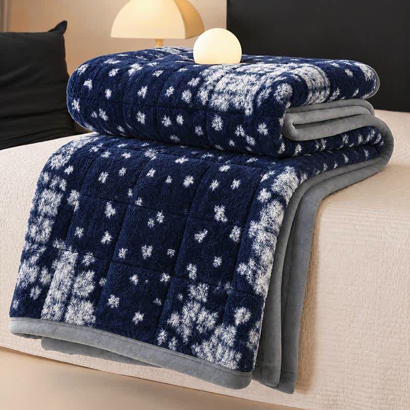 Blue Snowflake Quilted Fluffy Blanket - Blue - Blanket - 79" x 91" - image 0