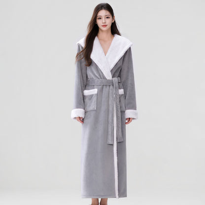 Cozy Plush Sherpa Hooded Long Bathrobe - Light Gray - Women XL - image 5