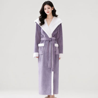 Cozy Plush Sherpa Hooded Long Bathrobe - Purple - Women XL - image 9