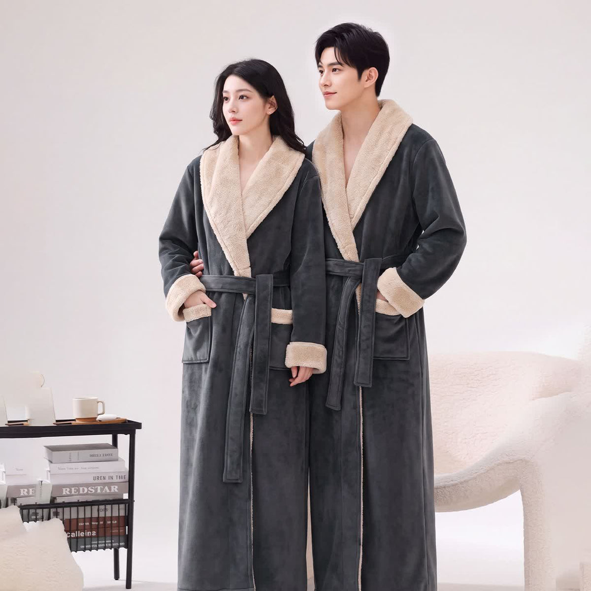 Cozy Shawl Collar Fleece Lounge Bathrobe - image 1