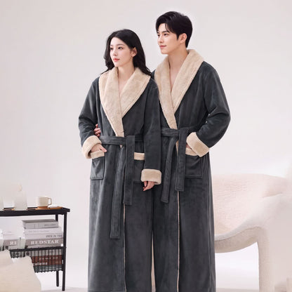 Cozy Shawl Collar Fleece Lounge Bathrobe - image 1