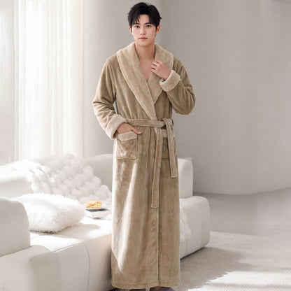 Cozy Shawl Collar Fleece Lounge Bathrobe - Khaki - Men XL - image 4