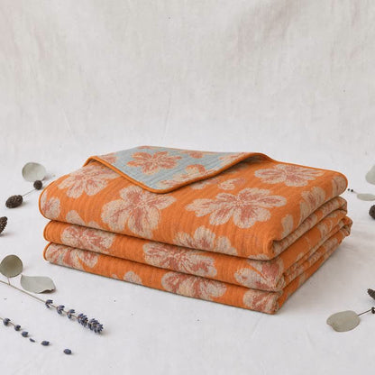 Reversible Orange & Blue Flower Cotton Quilt - image 3