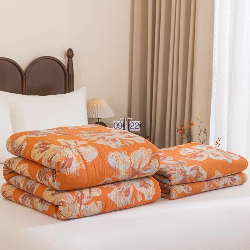 Reversible Orange & Blue Flower Cotton Quilt - image 1