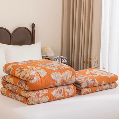 Reversible Orange & Blue Flower Cotton Quilt - image 1