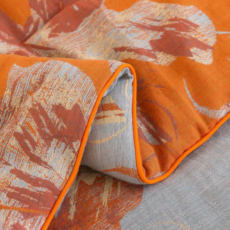 Reversible Orange & Blue Flower Cotton Quilt - image 18