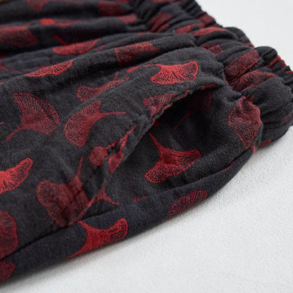 Vintage Ginkgo Leaf Cotton Harem Pants - image 12