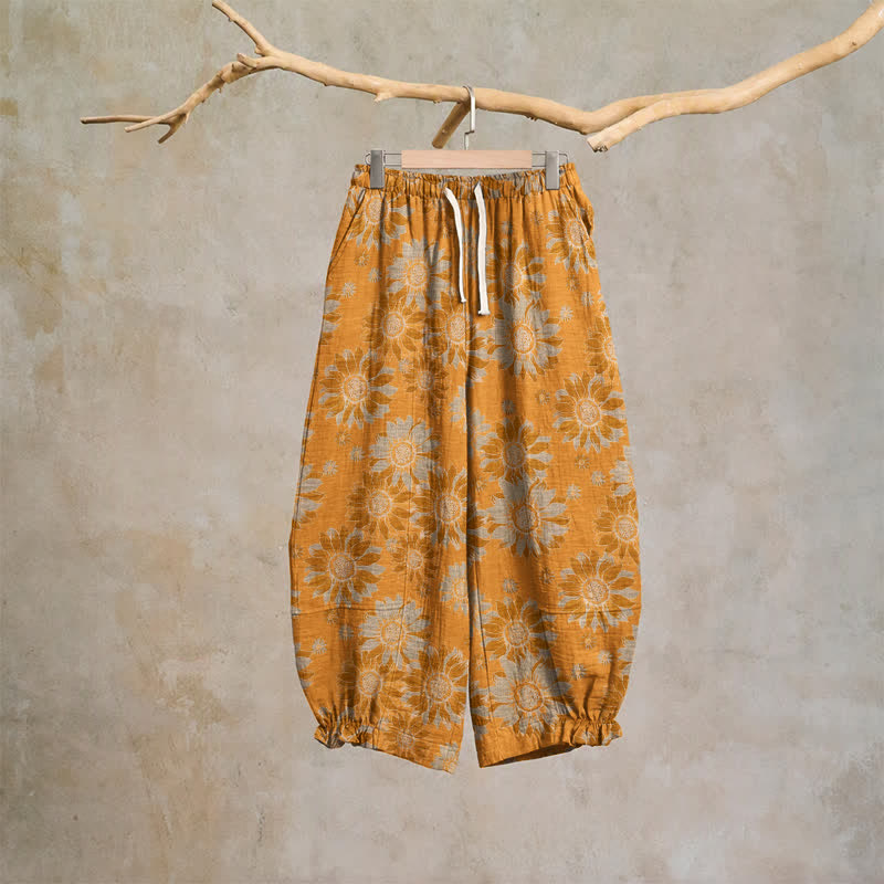Vintage Sunflower Cotton Lounge Pants - Orange - 2XL - image 0