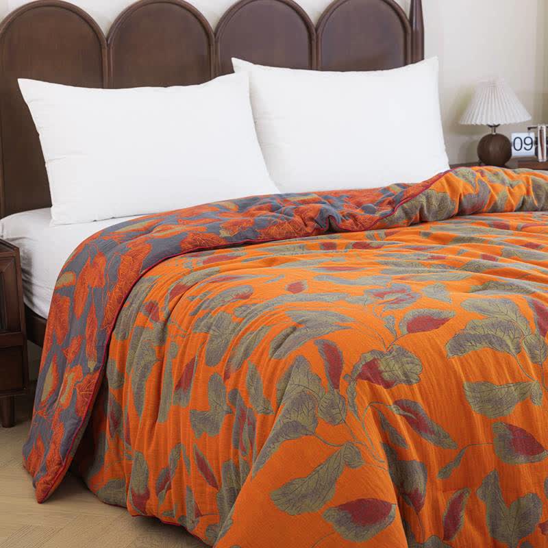 Orange Autumn Leaf Cotton Gauze Quilt - image 7
