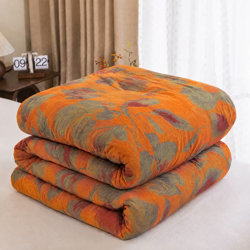 Orange Autumn Leaf Cotton Gauze Quilt - Orange - Spring & Autumn Quilt - King - image 6