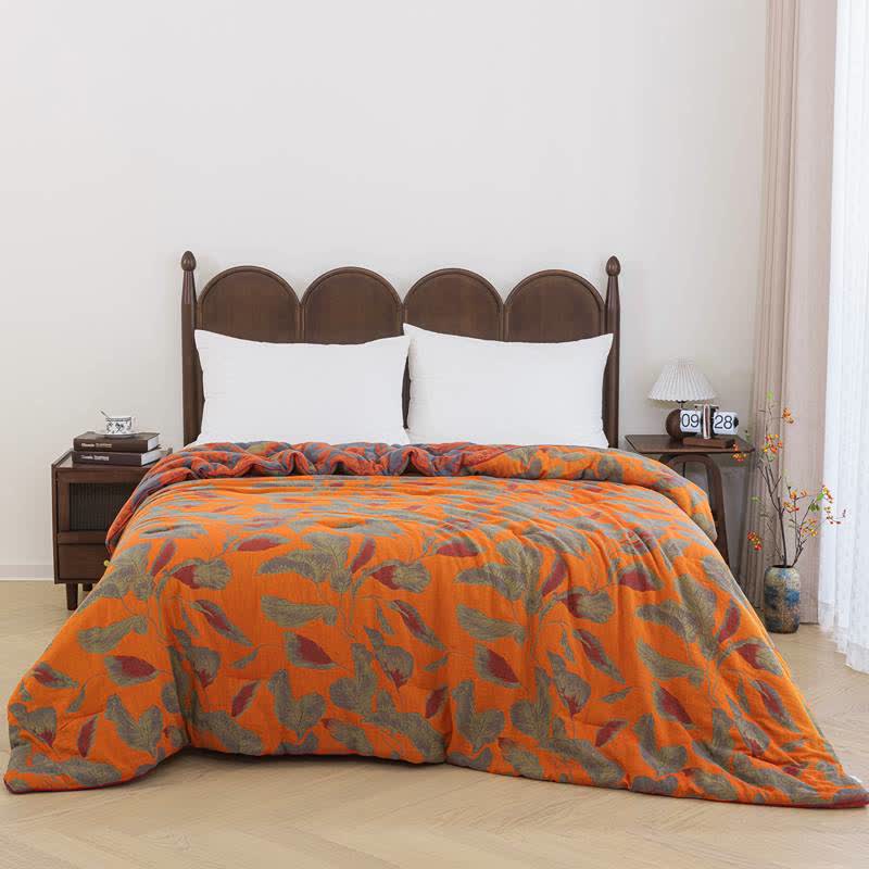 Orange Autumn Leaf Cotton Gauze Quilt - image 10