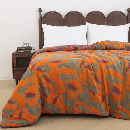 Orange Autumn Leaf Cotton Gauze Quilt - image 8