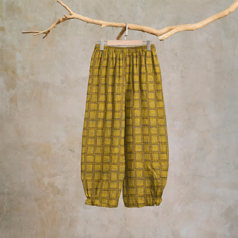 Yellow Plaid Cotton Gauze Harem Pants - image 1