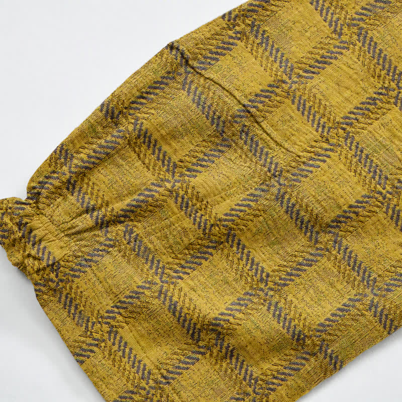 Yellow Plaid Cotton Gauze Harem Pants - image 5
