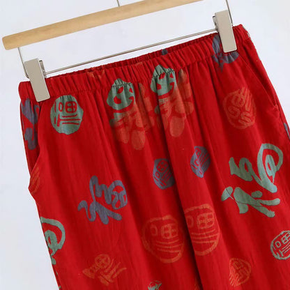 Festive Red Cotton Gauze Couple Pajama Set - image 11
