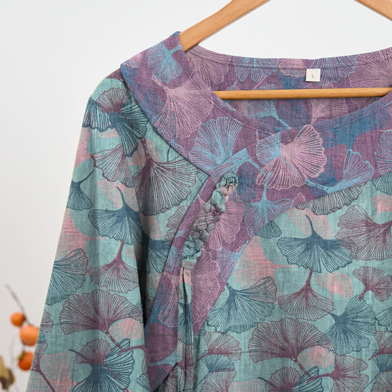 Chinese Style Ginkgo Leaf Pajama Set - image 2