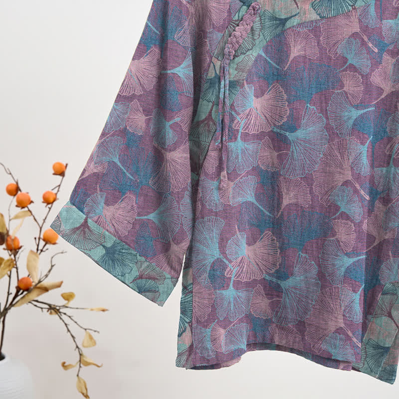 Chinese Style Ginkgo Leaf Pajama Set - image 9