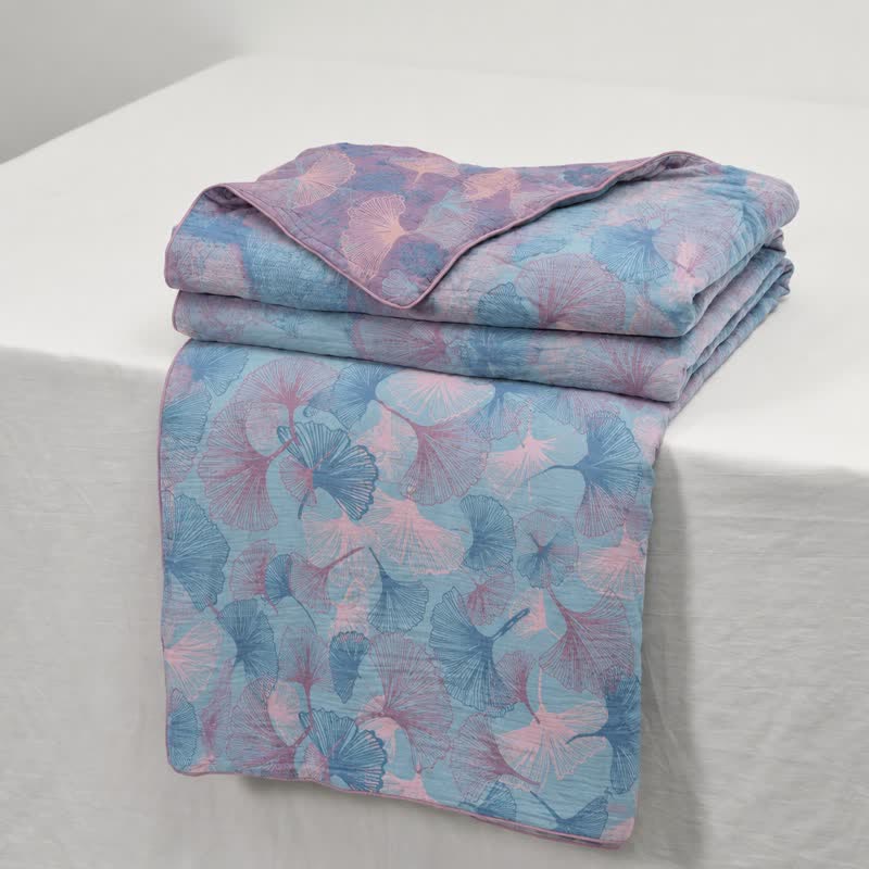 Reversible Ginkgo Leaf Cotton Gauze Quilt - image 1