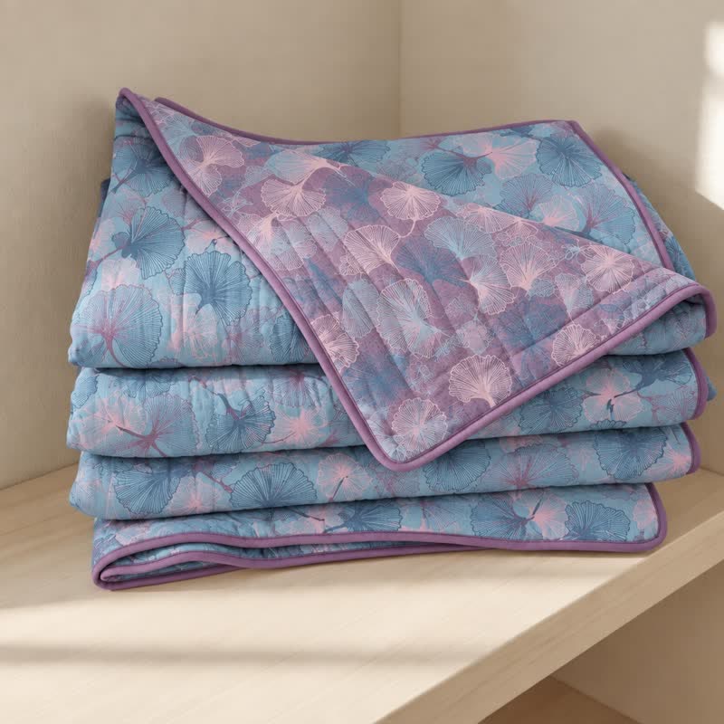 Reversible Ginkgo Leaf Cotton Gauze Quilt - Blue - Summer Quilt - King - image 0