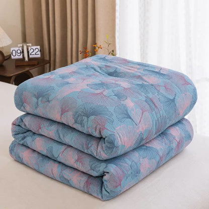 Reversible Ginkgo Leaf Cotton Gauze Quilt - Blue - Spring & Autumn Quilt - King - image 7
