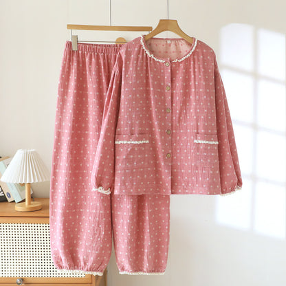 Candy Dot Cotton Gauze Lace Lounge Set - Pink - XXL - image 1