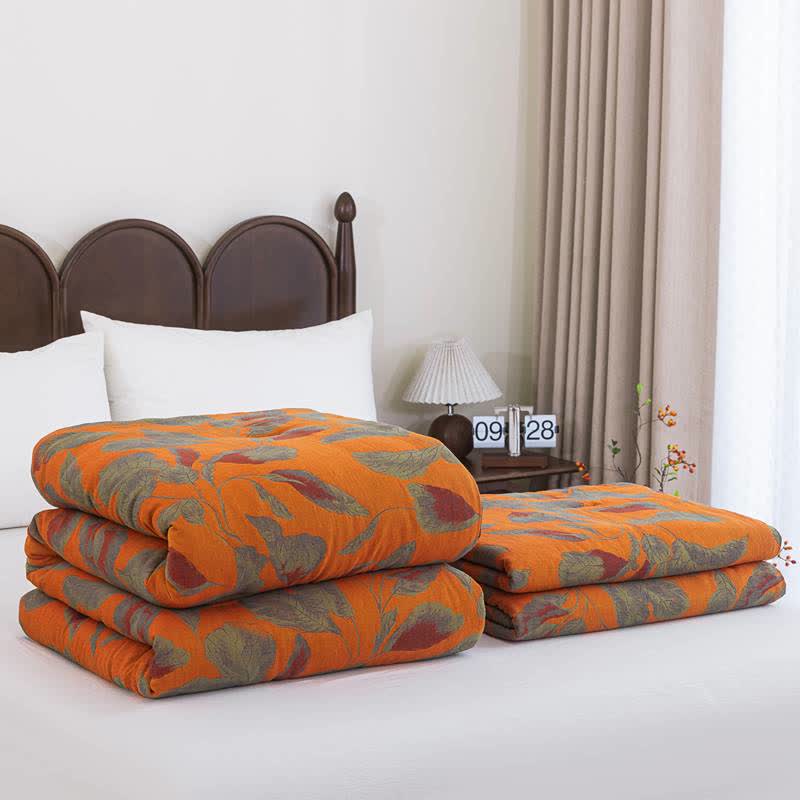 Orange Autumn Leaf Cotton Gauze Quilt - image 3