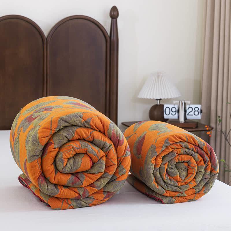 Orange Autumn Leaf Cotton Gauze Quilt - image 11