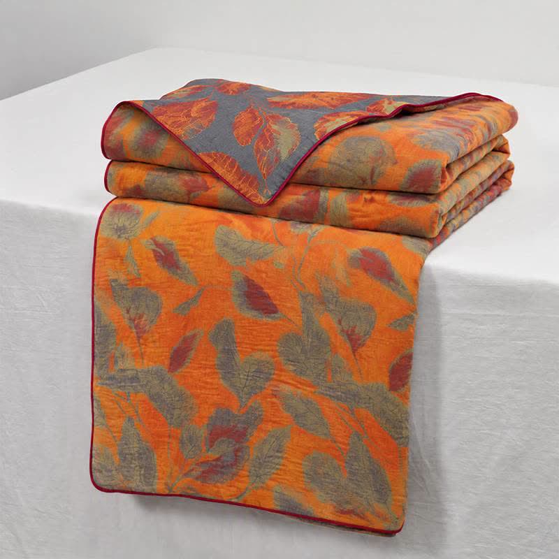 Orange Autumn Leaf Cotton Gauze Quilt - image 18