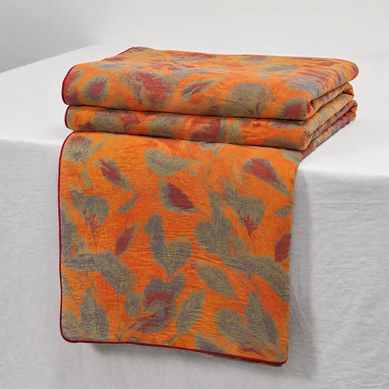 Orange Autumn Leaf Cotton Gauze Quilt - image 1