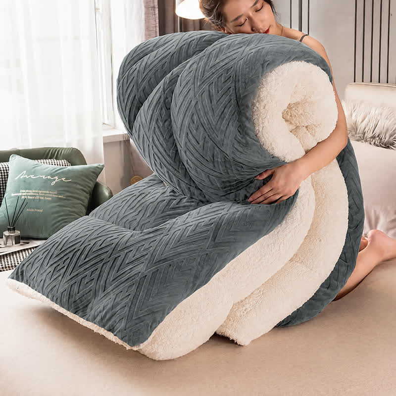 Thick Sherpa Winter Blanket with Quilt Core - Dark Gray & White - King - image 18