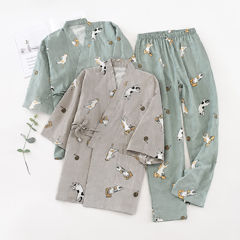 Couple Matching Cat Cotton Kimono Loungewear - image 0