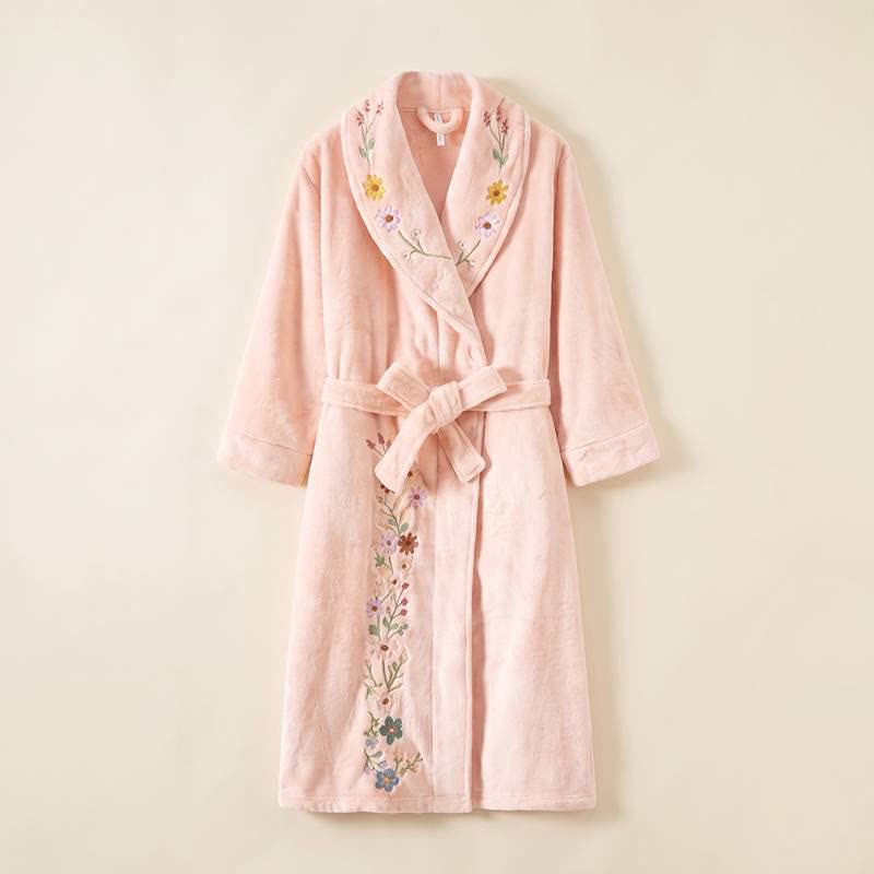Floral Embroidered Long Shawl Collar Bathrobe - image 6