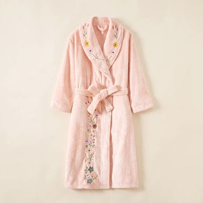 Floral Embroidered Long Shawl Collar Bathrobe - image 6