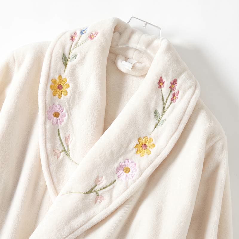 Floral Embroidered Long Shawl Collar Bathrobe - image 4