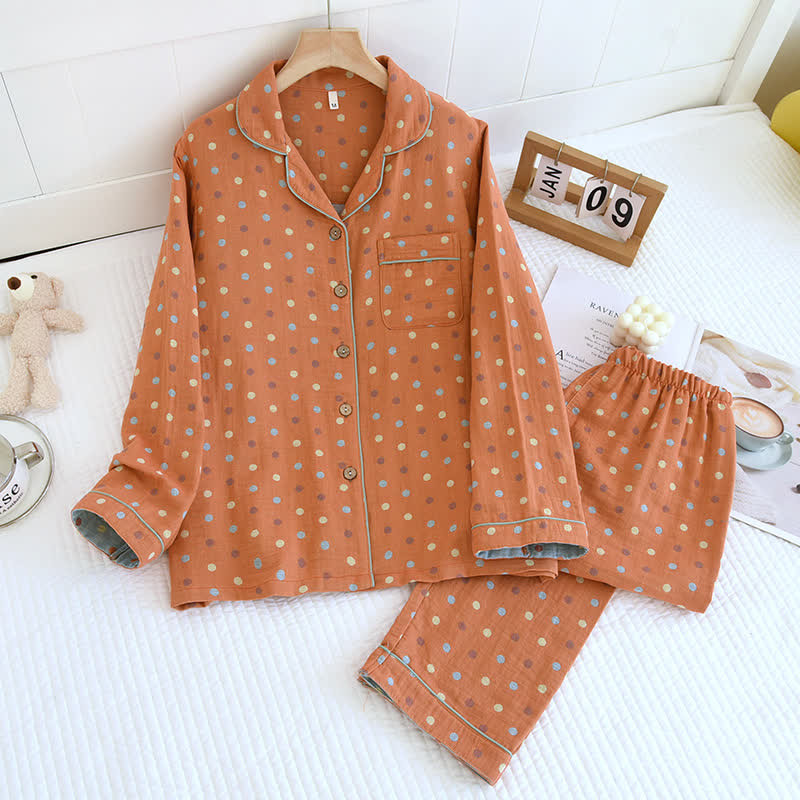 Playful Dot Cotton Gauze Loungewear Set - Orange - XL - image 4