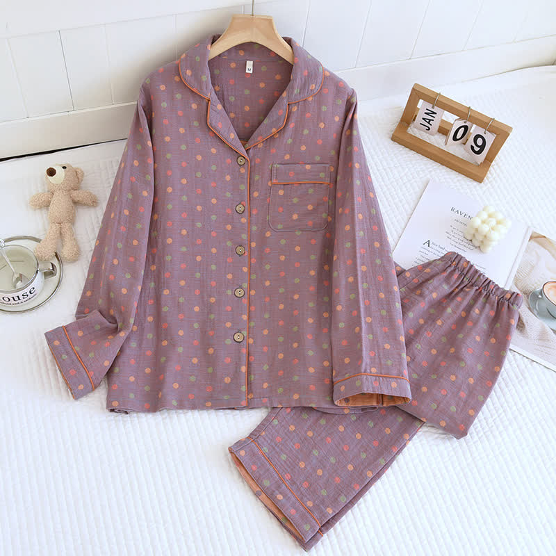 Playful Dot Cotton Gauze Loungewear Set - Purple - XL - image 2