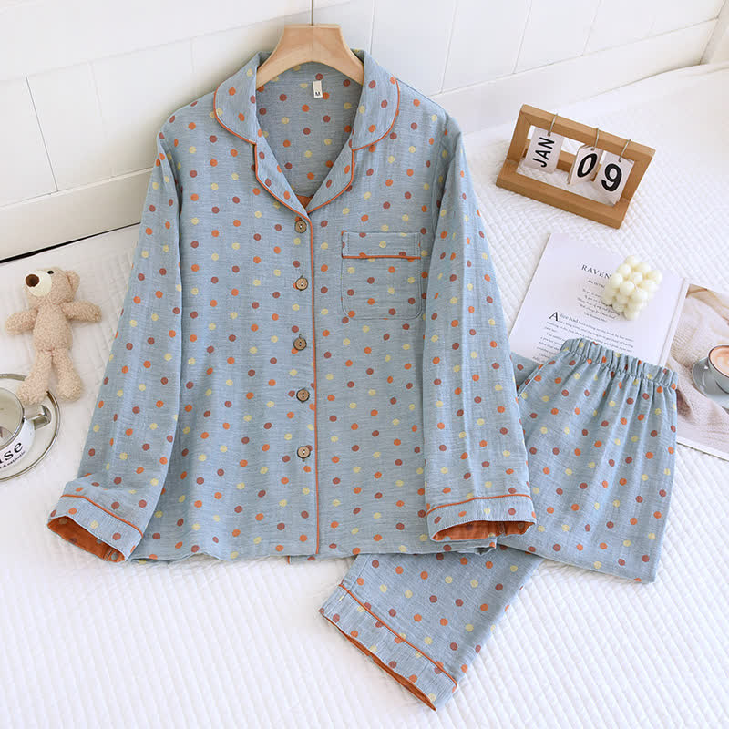 Playful Dot Cotton Gauze Loungewear Set - Blue - XL - image 16