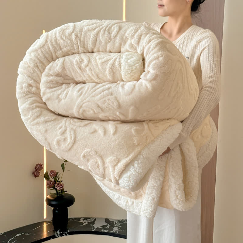 Embossed Fluffy Sherpa Throw Blanket - Beige - 79"W x 90"L - image 0
