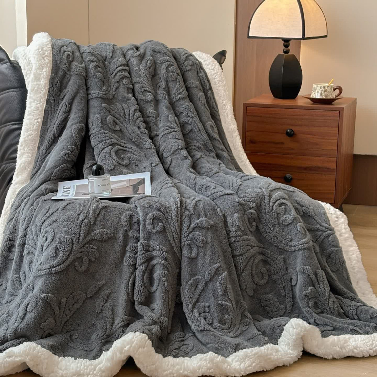 Embossed Fluffy Sherpa Throw Blanket - image 16