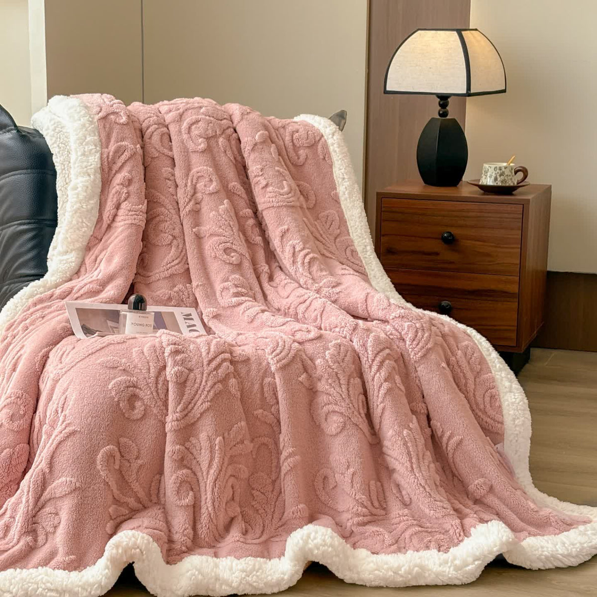 Embossed Fluffy Sherpa Throw Blanket - image 32