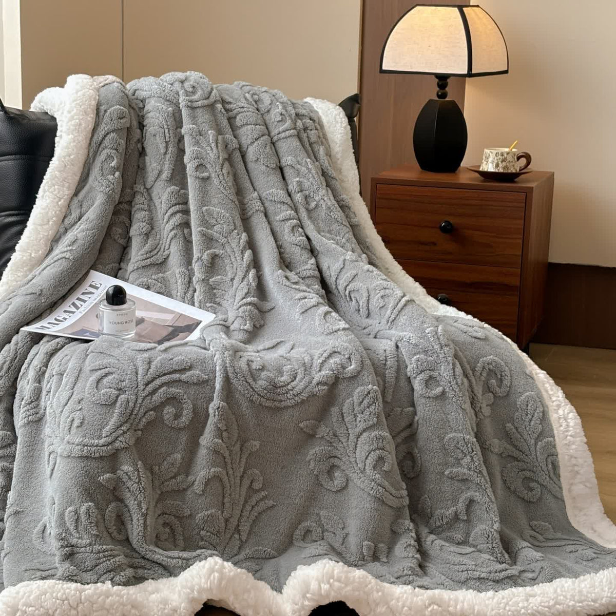 Embossed Fluffy Sherpa Throw Blanket - image 35