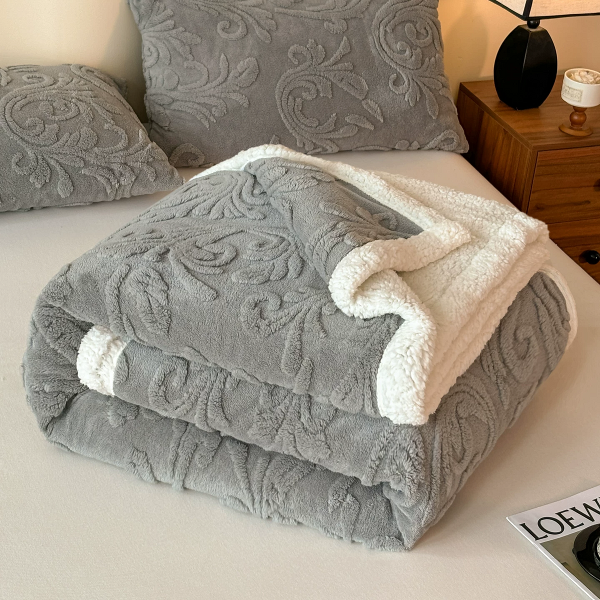 Embossed Fluffy Sherpa Throw Blanket - image 36