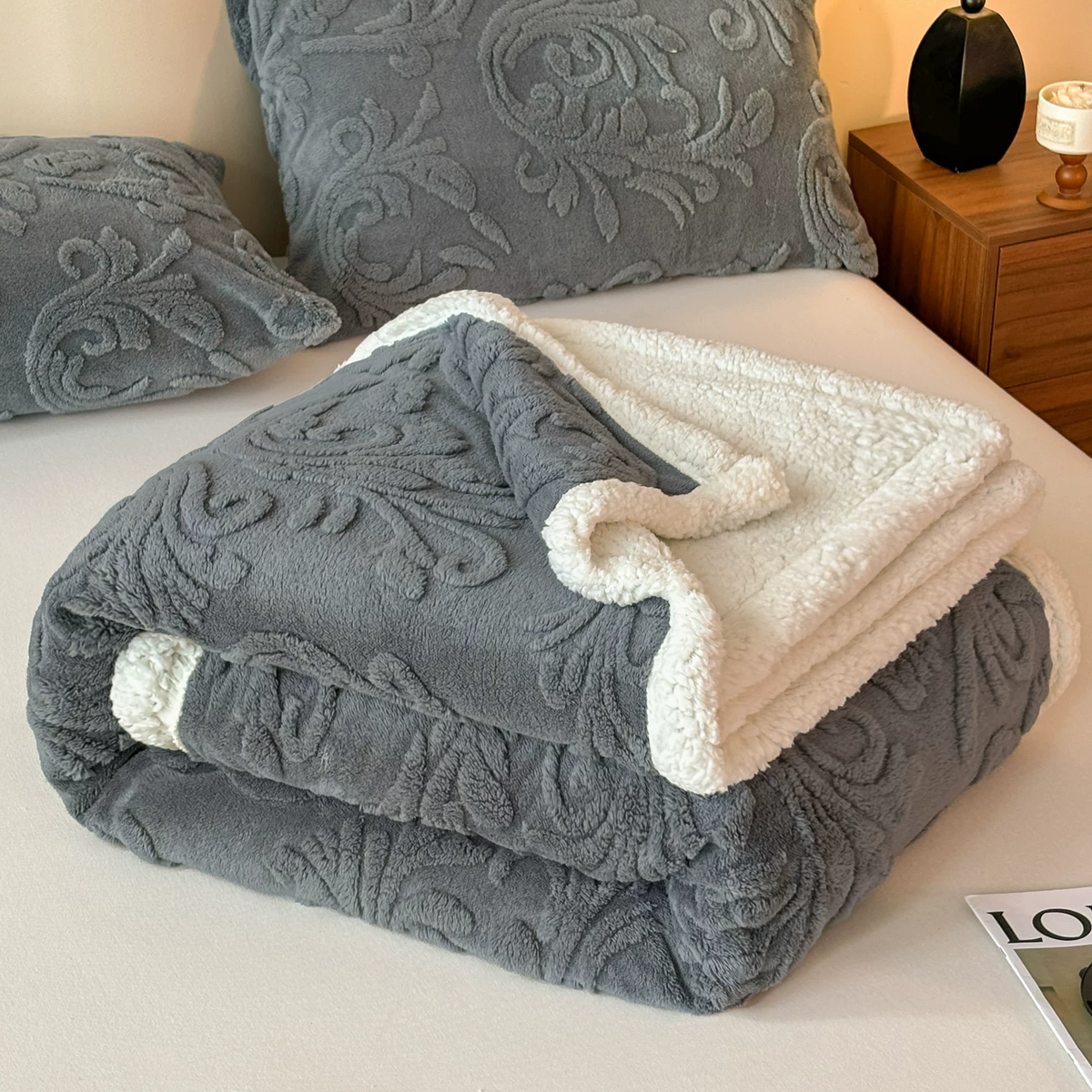 Embossed Fluffy Sherpa Throw Blanket - image 17