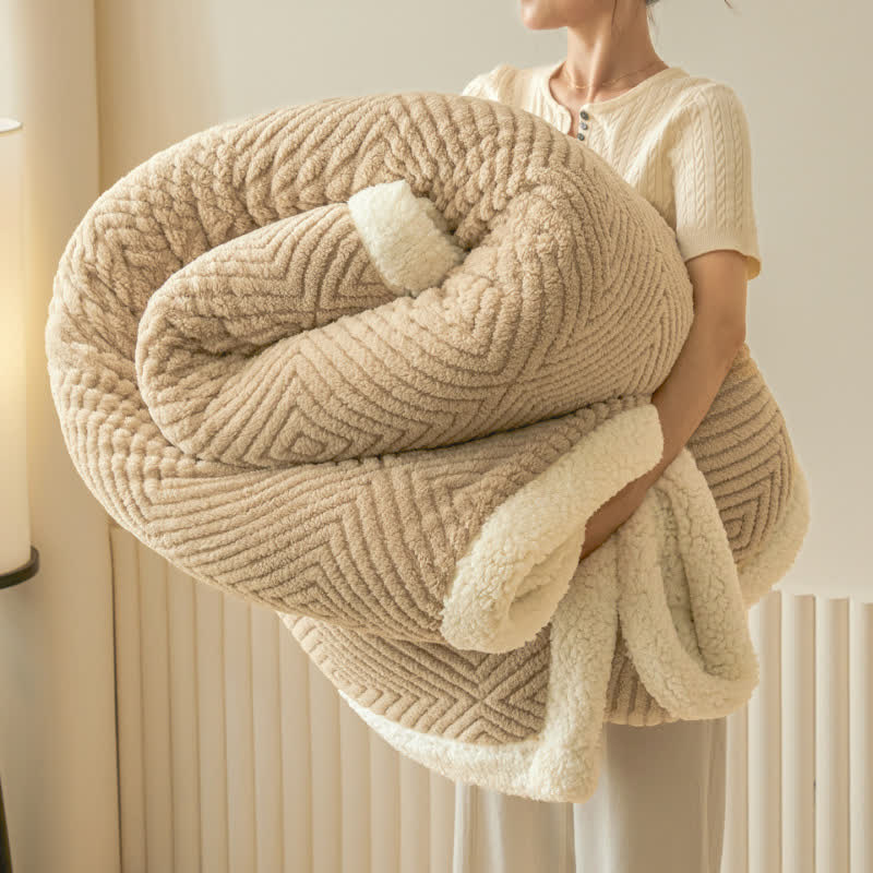 Diamond-Weave Sherpa Throw Blanket - Camel - 79"W x 90"L - image 0